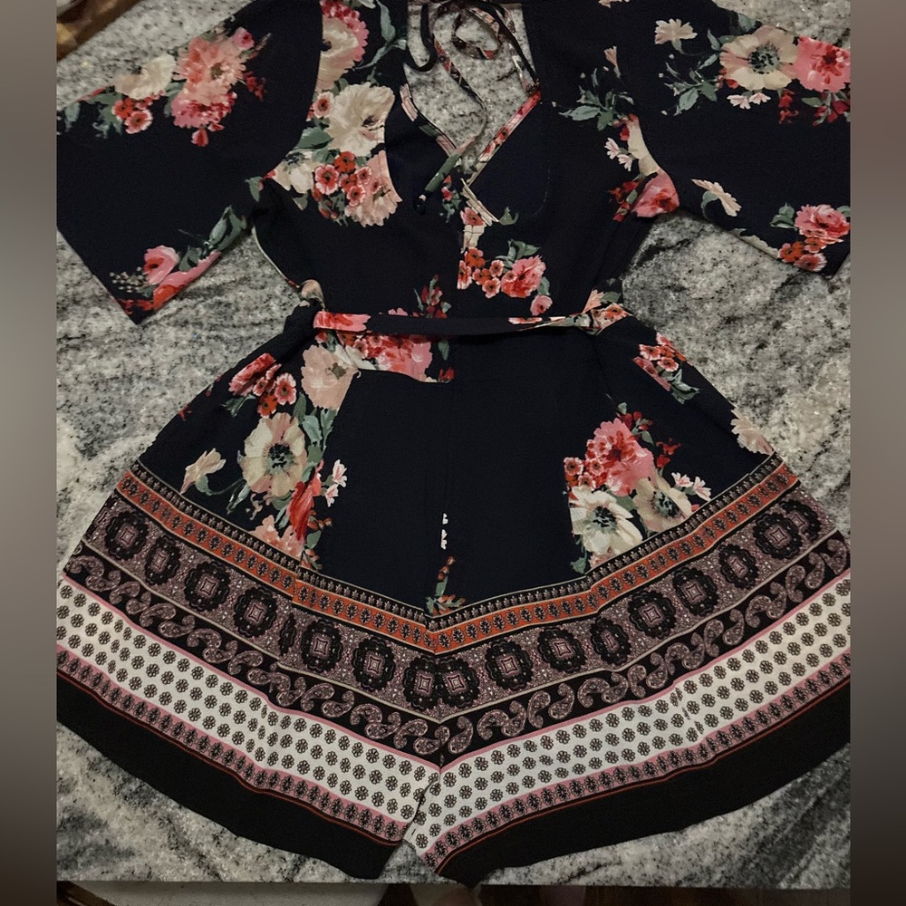 Three Hearts Floral Black and Red Jumpsuit